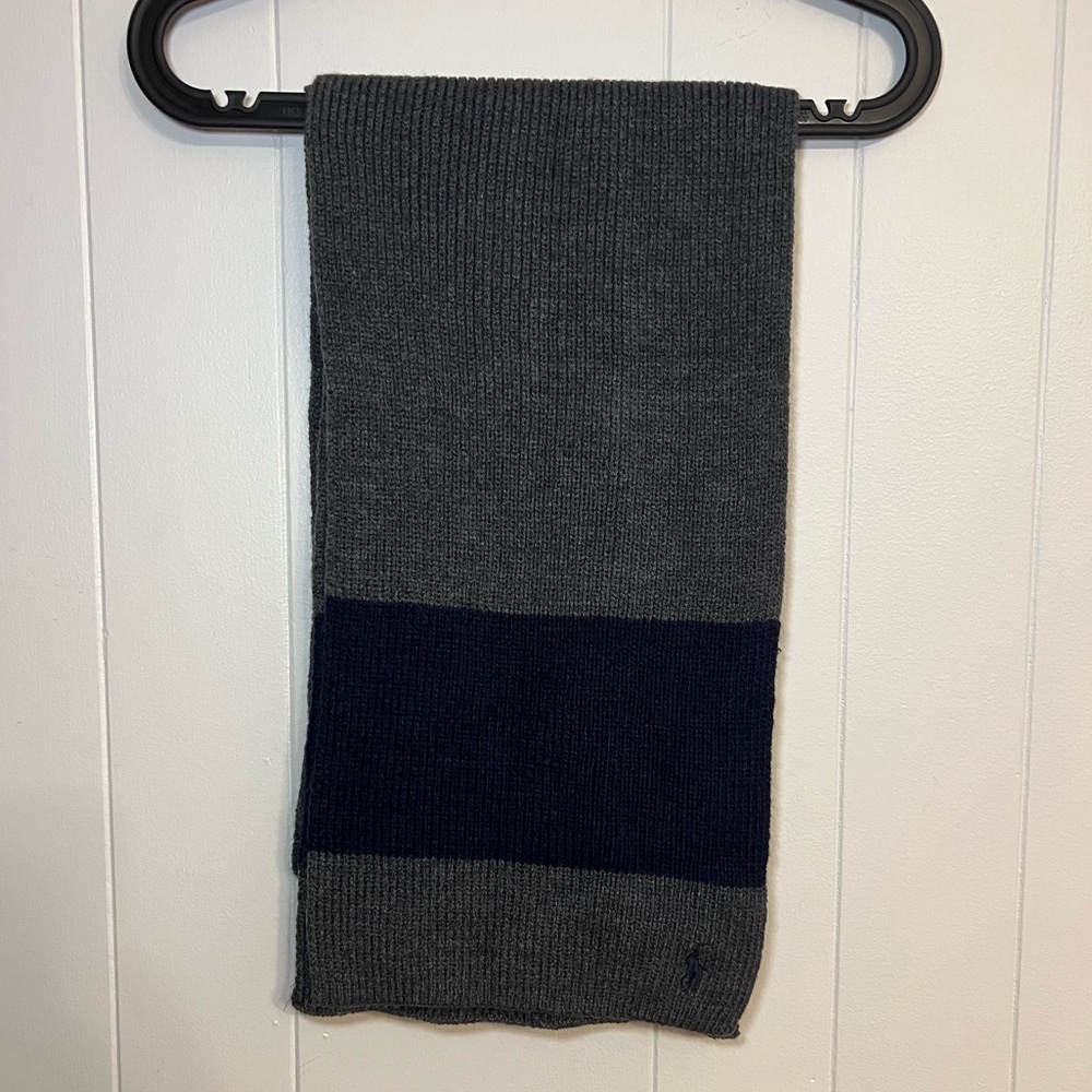 Polo, Ralph Lauren, gray and navy blue scarf‎ NWOT